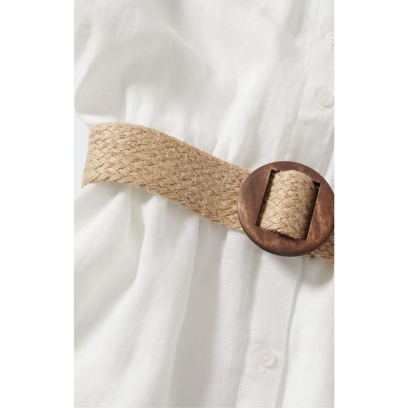 Mango Linen Shirt Dress White Size 6 - Picture 8 of 12